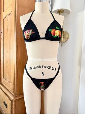 Dolce & Gabbana Authentic Vintage 1998 Black Bikini with Colorful Vase and Fruit
